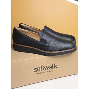 Soft Walk Sz 7 N Whistle Black Tumbled Leather Comfort Arch Support Loafer NEW